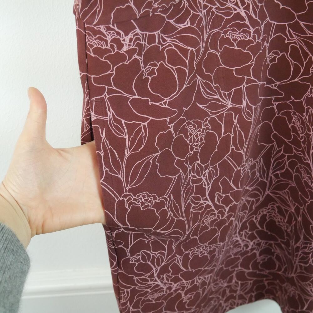 Duluth Trading Company Dress XL Brown Floral Stretch Cotton Pockets Short Sleeve - Picture 5 of 7